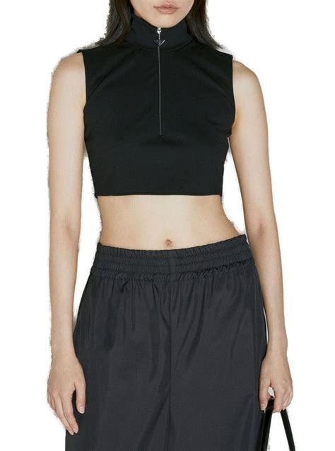 half zip prada|Prada Half Zip Sleeveless Crop Top In Nero .